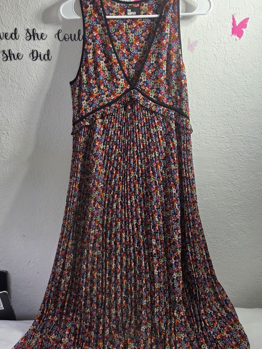 THE KOOPLES Floral Print Pleated Maxi Dress V-Neck Size 1 / S
